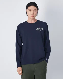 Maglia girocollo a manica lunga Blu Uomo