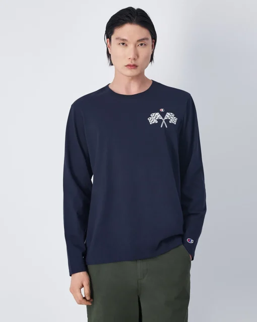 Maglia girocollo a manica lunga Blu Uomo