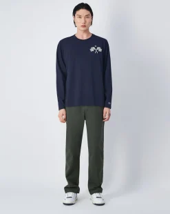 Maglia girocollo a manica lunga Blu Uomo