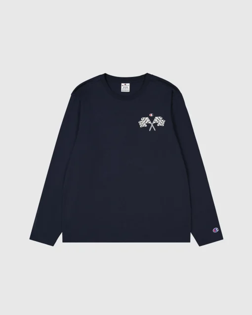 Maglia girocollo a manica lunga Blu Uomo