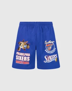 Mitchell&Ness Multi Hit Nylon Shorts Vintage Logo Philadelhia 76ers Blu Uomo