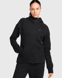 Nike Felpa Con Cappuccio Sportswear Tech Fleece Windrunner Full-Zip Nero Donna