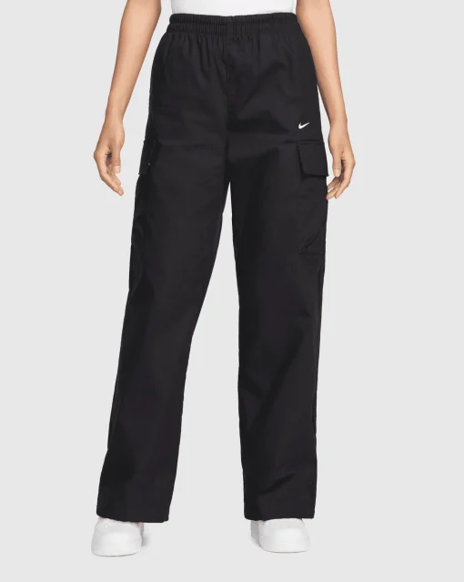 Pantaloni cargo in tessuto a vita media Standard Fit Nero Donna