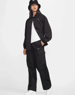 Pantaloni cargo in tessuto a vita media Standard Fit Nero Donna