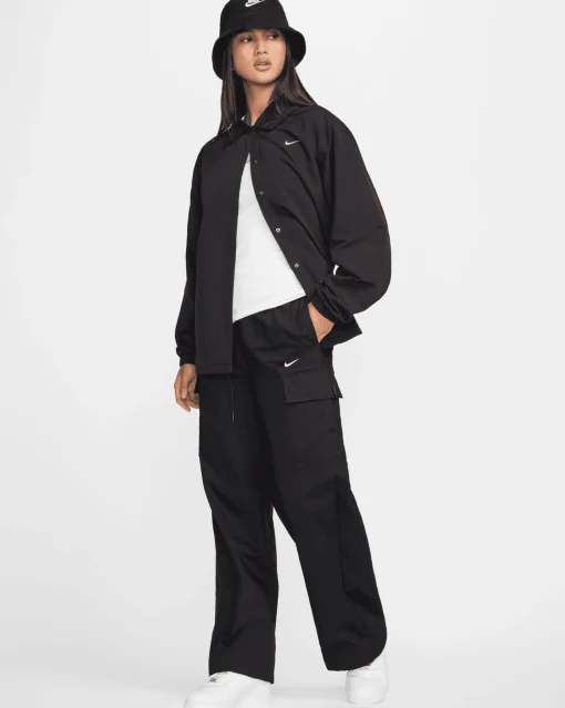 Pantaloni cargo in tessuto a vita media Standard Fit Nero Donna