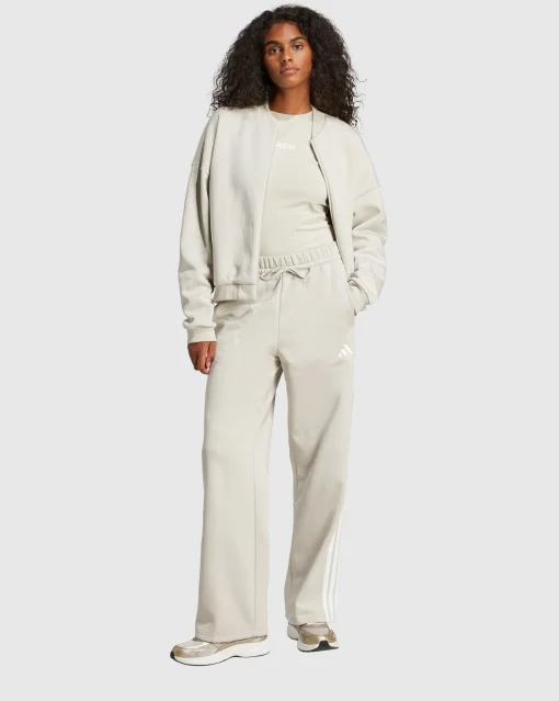 Pantaloni Essentials 3-Stripes Open-Hem French Terry Marrone Donna