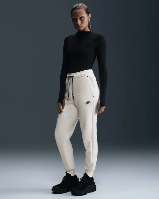 Pantaloni jogger a vita media Tech Fleece Bianco Donna
