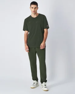 Pantaloni joggers in felpa con logo tono su tono Verde Uomo
