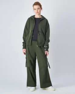 Pantaloni Parachute Cargo Con Tasconi Verde Donna