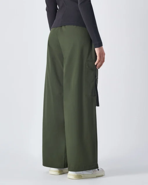 Pantaloni Parachute Cargo Con Tasconi Verde Donna