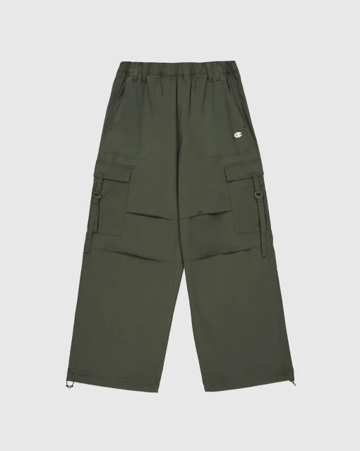 Pantaloni Parachute Cargo Con Tasconi Verde Donna