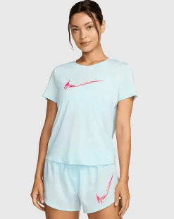 Top da running a manica corta con grafica Dri-FIT Blu Donna