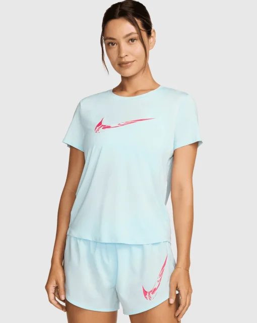 Top da running a manica corta con grafica Dri-FIT Blu Donna