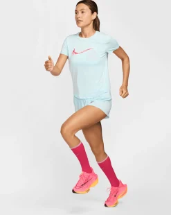 Top da running a manica corta con grafica Dri-FIT Blu Donna