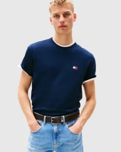 T-Shirt con Distintivo Tommy tono su tono Blu Uomo