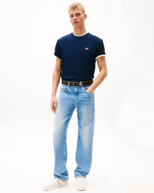 T-Shirt con Distintivo Tommy tono su tono Blu Uomo