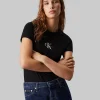T-Shirt Con Monogramma Slim Nero Donna