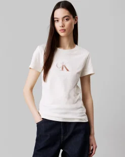 T-Shirt Con Monogramma Slim Bianco Donna