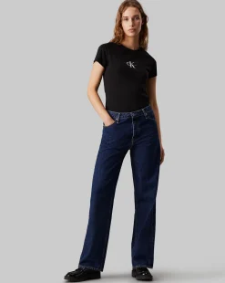 T-Shirt Con Monogramma Slim Nero Donna