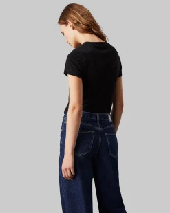 T-Shirt Con Monogramma Slim Nero Donna