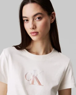 T-Shirt Con Monogramma Slim Bianco Donna