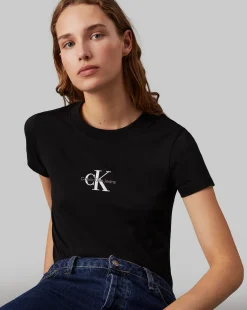 T-Shirt Con Monogramma Slim Nero Donna