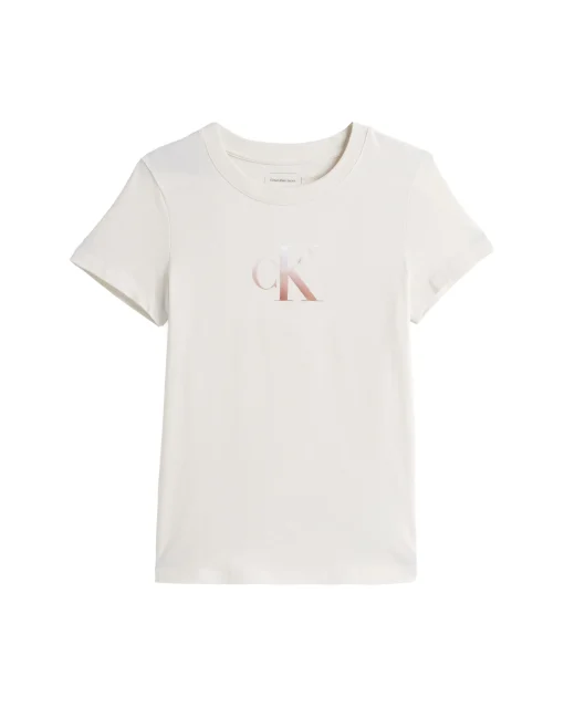T-Shirt Con Monogramma Slim Bianco Donna