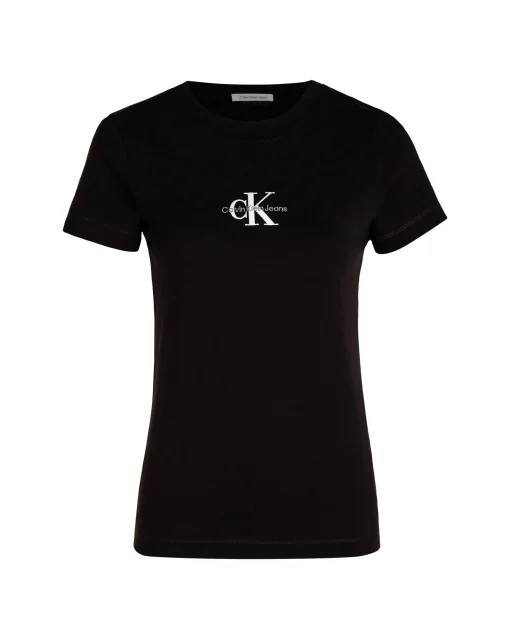 T-Shirt Con Monogramma Slim Nero Donna
