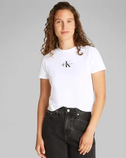 T-Shirt Corta Con Monogramma Bianco Donna