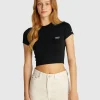 T-shirt crop slim fit con logo Nero Donna