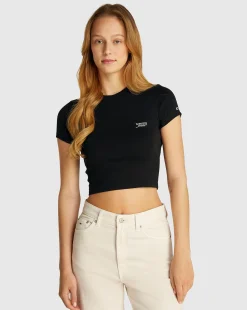 T-shirt crop slim fit con logo Nero Donna