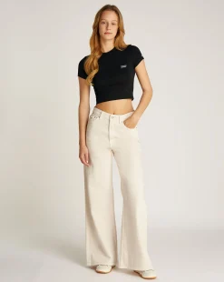 T-shirt crop slim fit con logo Nero Donna