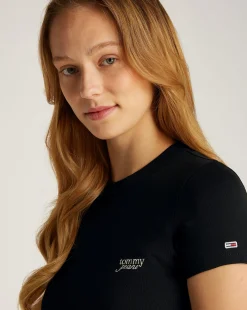 T-shirt crop slim fit con logo Nero Donna