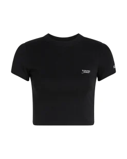 T-shirt crop slim fit con logo Nero Donna