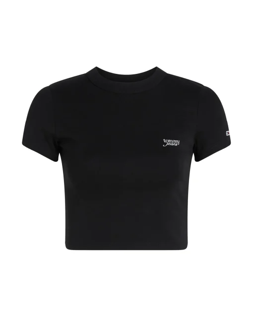 T-shirt crop slim fit con logo Nero Donna