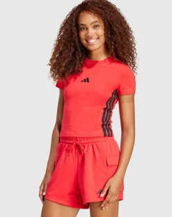 T-Shirt Essentials 3-Stripes Slim Baby Rosso Donna