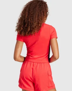 T-Shirt Essentials 3-Stripes Slim Baby Rosso Donna