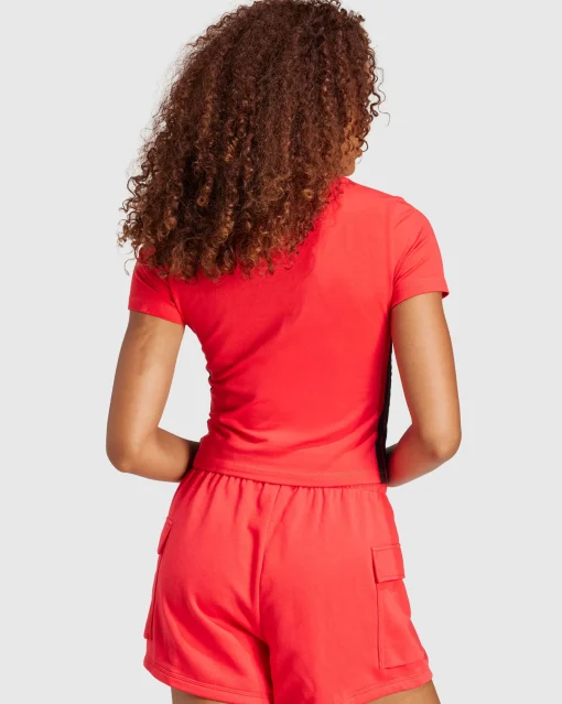 T-Shirt Essentials 3-Stripes Slim Baby Rosso Donna