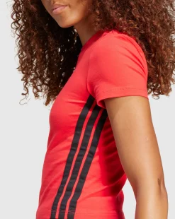 T-Shirt Essentials 3-Stripes Slim Baby Rosso Donna