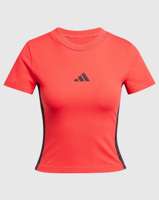 T-Shirt Essentials 3-Stripes Slim Baby Rosso Donna