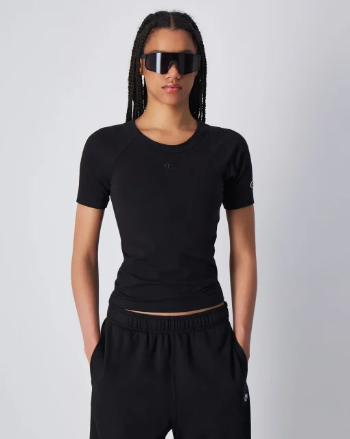 T-Shirt Girocollo Script Nero Donna