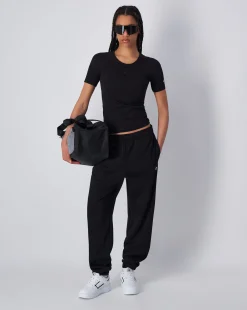 T-Shirt Girocollo Script Nero Donna