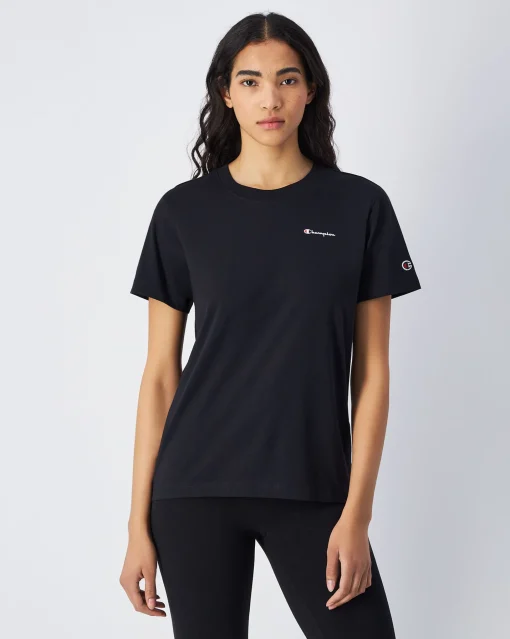 T-shirt in jersey con logo piccolo Nero Donna