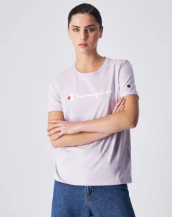 T-shirt in jersey con logo grande Viola Donna