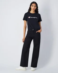 T-shirt in jersey con logo grande Nero Donna