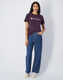 T-shirt in jersey con logo grande Viola Donna