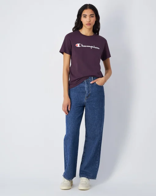 T-shirt in jersey con logo grande Viola Donna