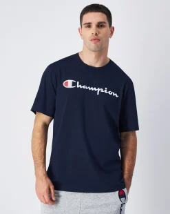 T-shirt in jersey di cotone con logo grande Blu Uomo