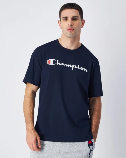 T-shirt in jersey di cotone con logo grande Blu Uomo
