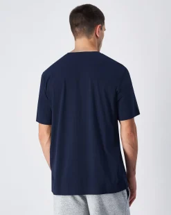 T-shirt in jersey di cotone con logo grande Blu Uomo